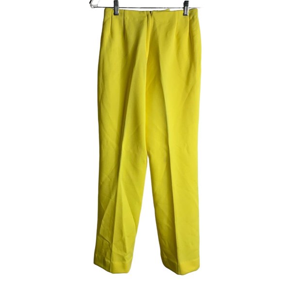 Vintage 60s 2 Piece Stretch Knit Pant Set S Yellow High Neck Pockets Zipper - Picture 9 of 13